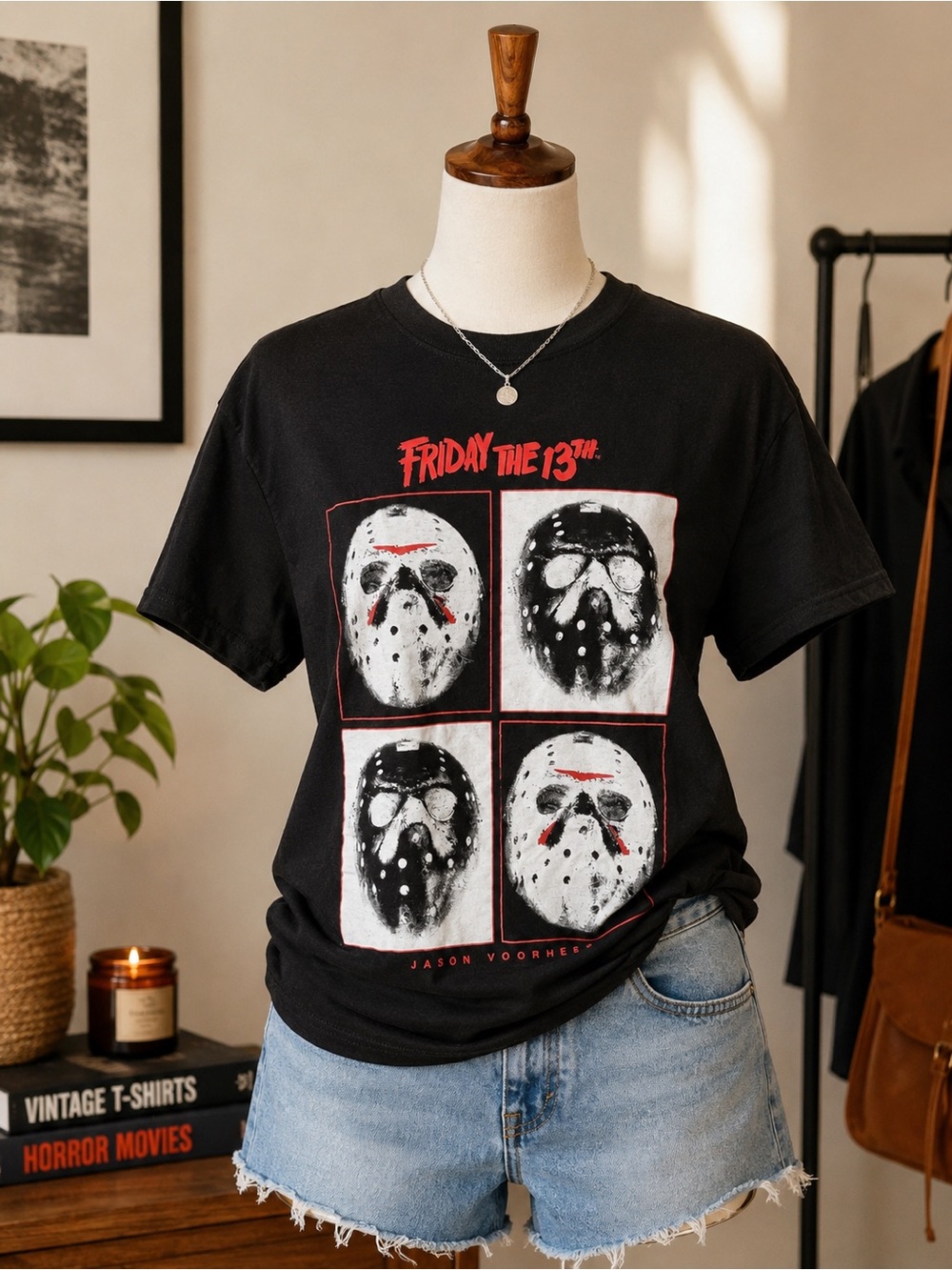 Friday the 13th Jason Voorhees Graphic T-Shirt Black Horror Movie Tee Size Large